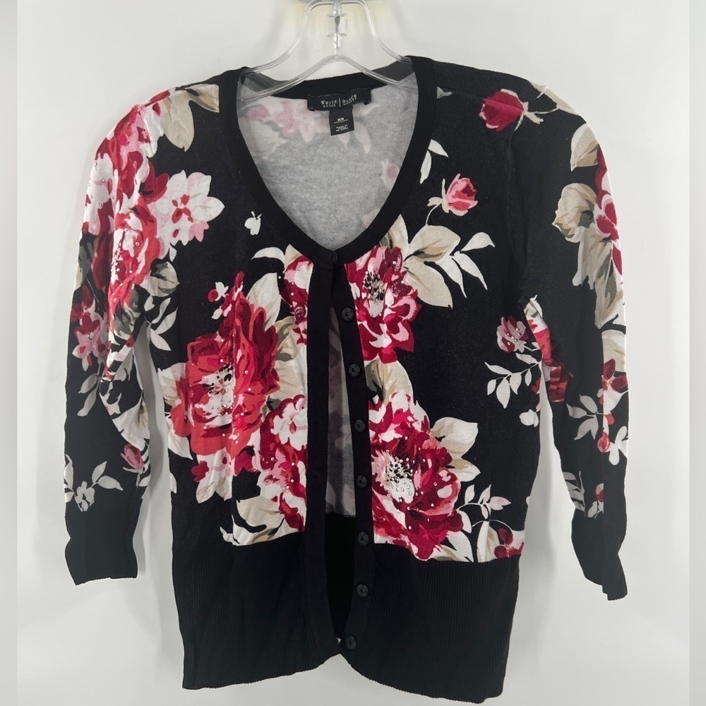 White House black market black floral cardigan size XS